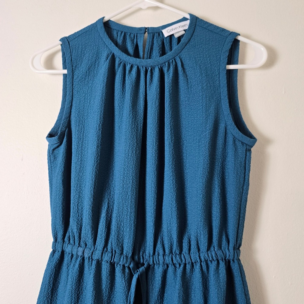 Calvin Klein Dress Womens 2 Teal Blue Sleeveless Tiered Ruffle - Picture 2 of 9